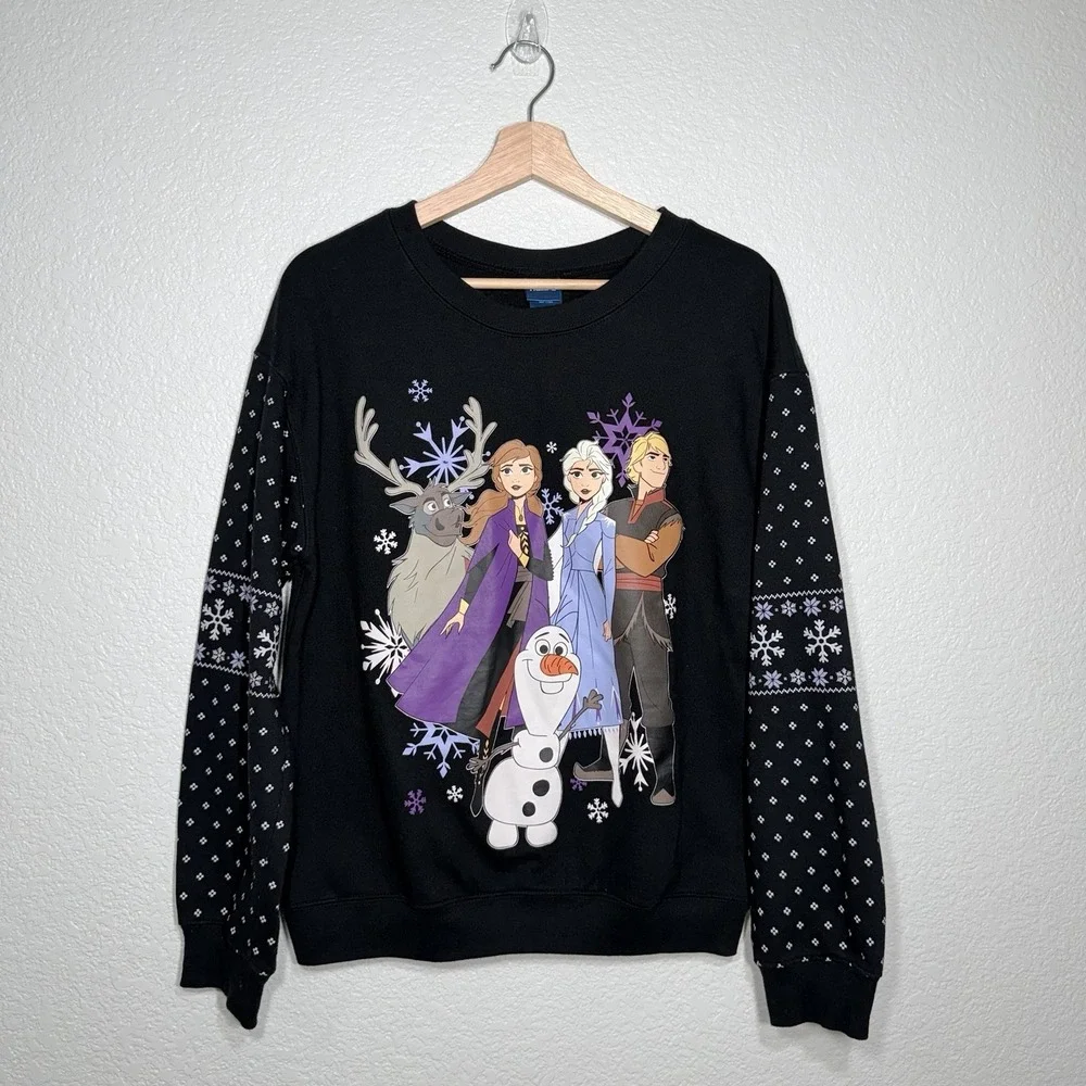 Disney Frozen II Girls Sweatshirt Black Holiday Lights Removed Youth L (11-13)